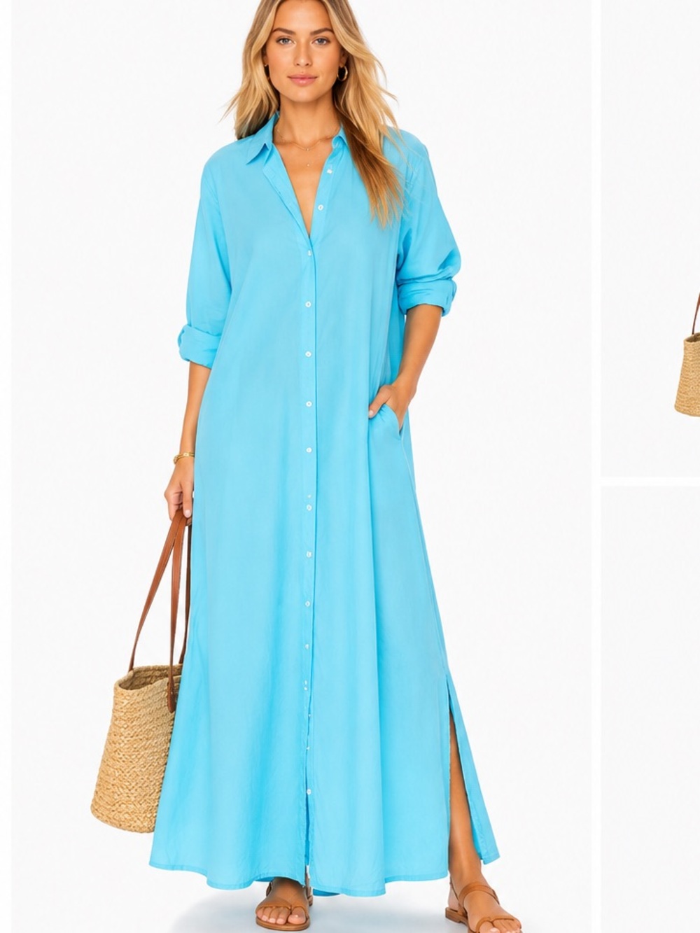 XiRENA Turquoise Button-Front Shirt Poplin Shirt Dress